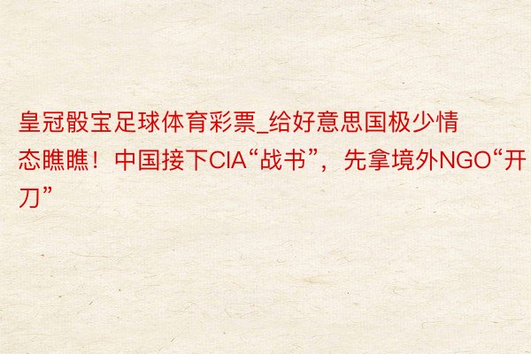 皇冠骰宝足球体育彩票_给好意思国极少情态瞧瞧！中国接下CIA“战书”，先拿境外NGO“开刀”